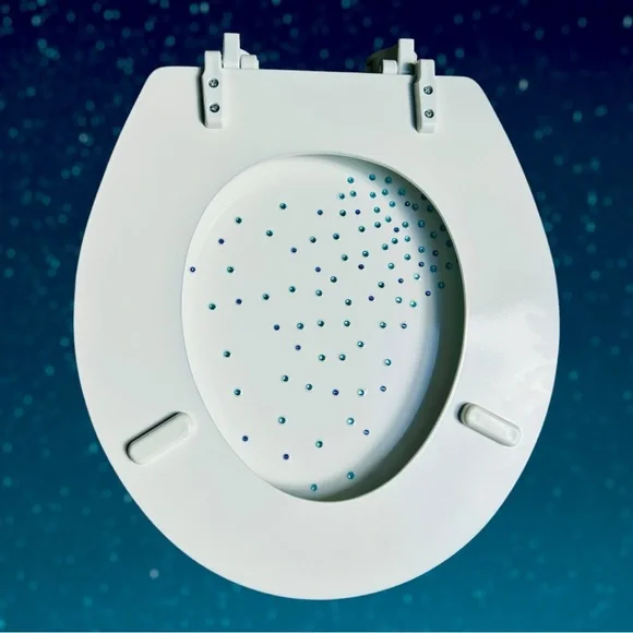 NEW Toilet Seat Round Blue Rhinestone Embellished Lid